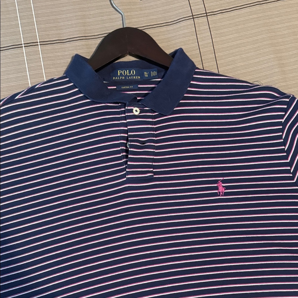 Polo by Ralph Lauren Navy and Pink Striped Polo Shirt